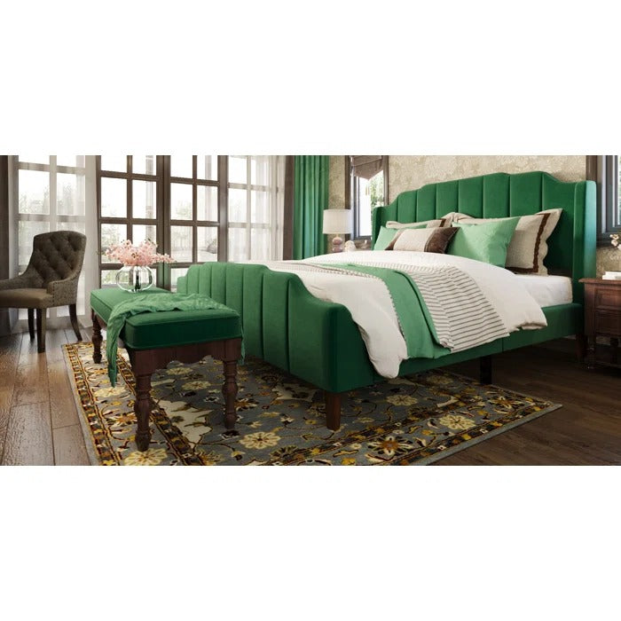Queen Size Bed: Queen Size Modern Curved Upholstered Bed