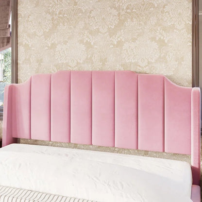 Queen Size Bed: Queen Size Modern Curved Upholstered Bed
