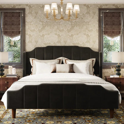 Queen Size Bed: Queen Size Modern Curved Upholstered Bed