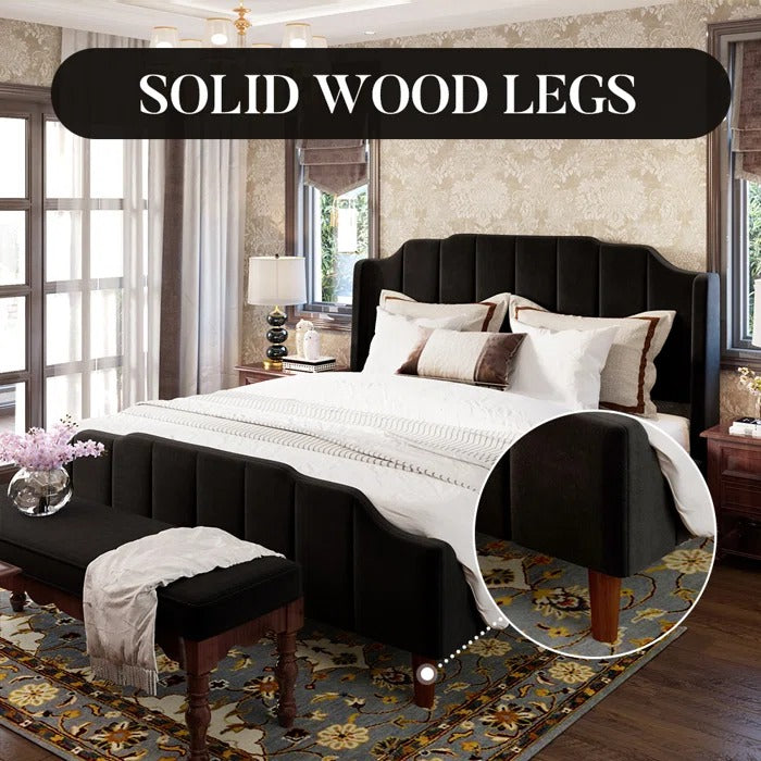 Queen Size Bed: Queen Size Modern Curved Upholstered Bed