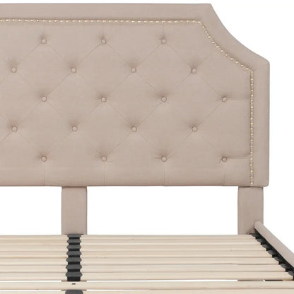 Queen Size Bed: Tufted Upholstered Platform Bed Frame