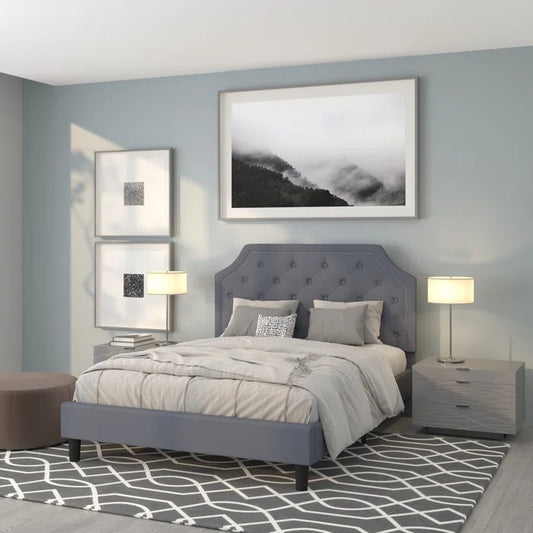 Queen Size Bed: Tufted Upholstered Platform Bed Frame