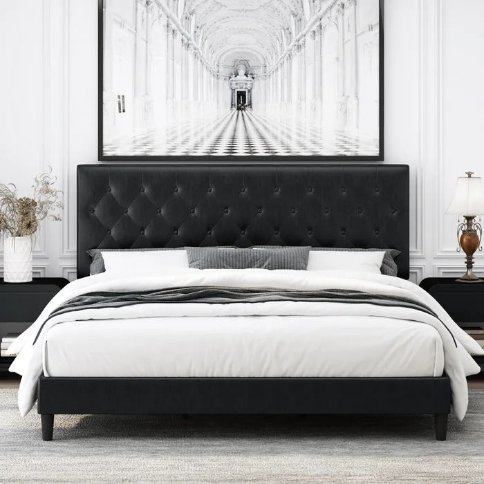 Queen Size Bed: Upholstered Bed with Adjustable Headboard