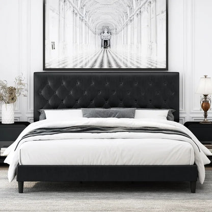 Queen Size Bed: Upholstered Bed with Adjustable Headboard