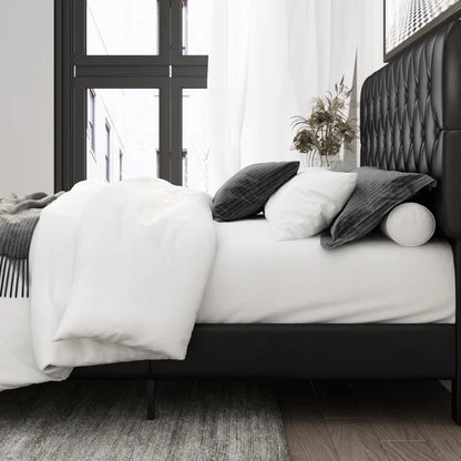 Queen Size Bed: Upholstered Bed with Adjustable Headboard