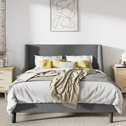 Queen Size Bed: Upholstered Wingback Queen Size Bed