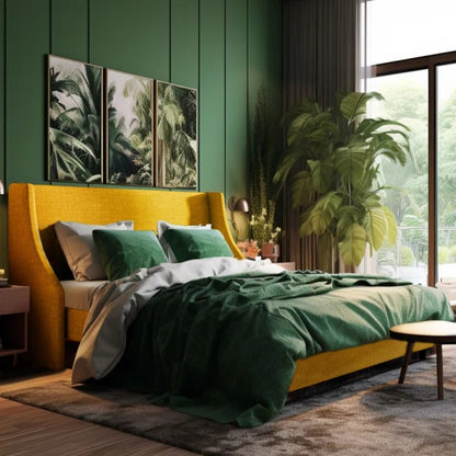 Queen Size Bed: Upholstered Wingback Queen Size Bed
