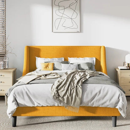 Queen Size Bed: Upholstered Wingback Queen Size Bed