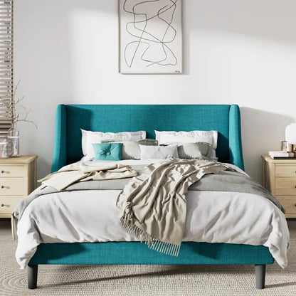 Queen Size Bed: Upholstered Wingback Queen Size Bed