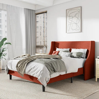 Queen Size Bed: Upholstered Wingback Queen Size Bed