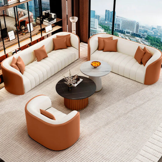 7 Seater Sofa Set:  5-Piece Faux Leather Living Room Furniture for Spacious Seating