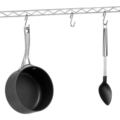 Kitchen Racks: 36.25'' Adjustable Metal Baker's Rack with Wood Countertop and Hanging Hooks