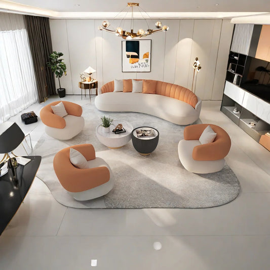 7 Seater Sofa Set: 6-Piece Faux Leather Living Room Furniture for Spacious & Elegant Seating