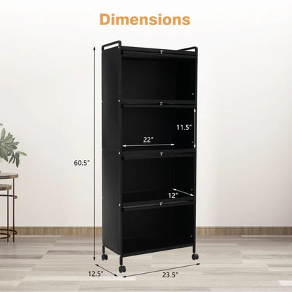 Kitchen Racks: Modern Black Storage Cabinet with Flip Doors and Open Shelves