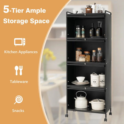 Kitchen Racks: Modern Black Storage Cabinet with Flip Doors and Open Shelves