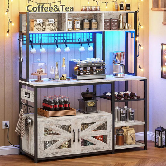 Kitchen Racks: 47.2 Inch Bakers Rack with Vintage Beverage Storage Design