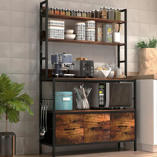 Kitchen Racks: Featuring Coffee Maker, Microwave, and Cabinets