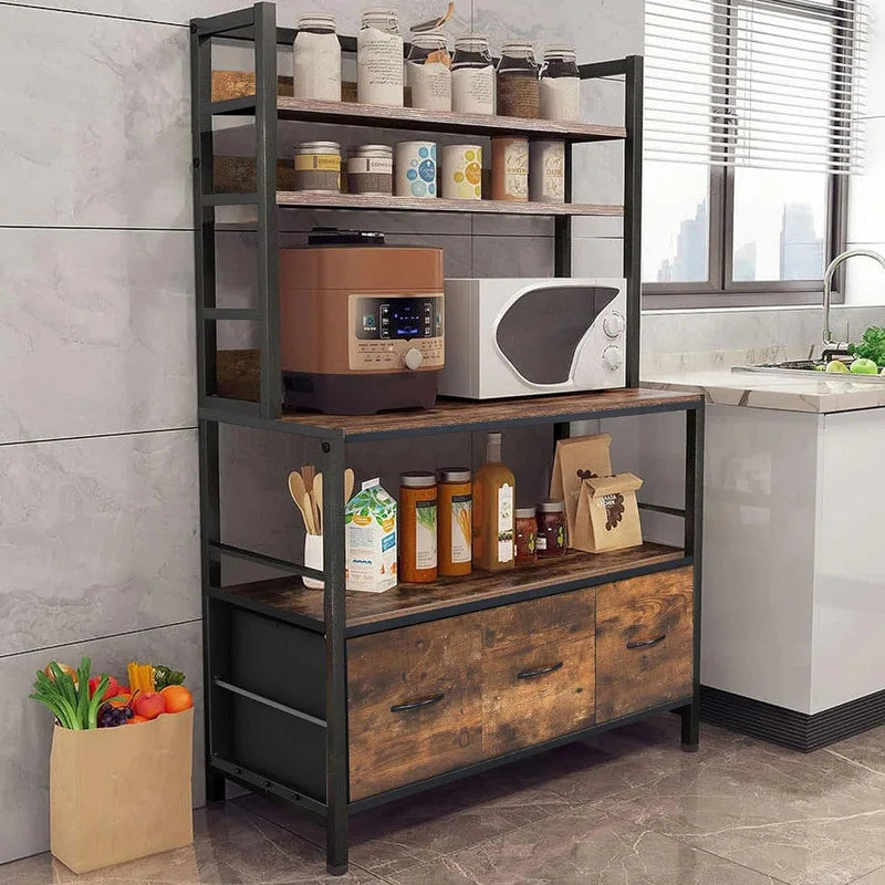 Kitchen Racks: Featuring Coffee Maker, Microwave, and Cabinets