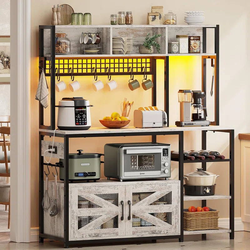 Kitchen Racks: 47.2 Inch Bakers Rack with Vintage Beverage Storage Design