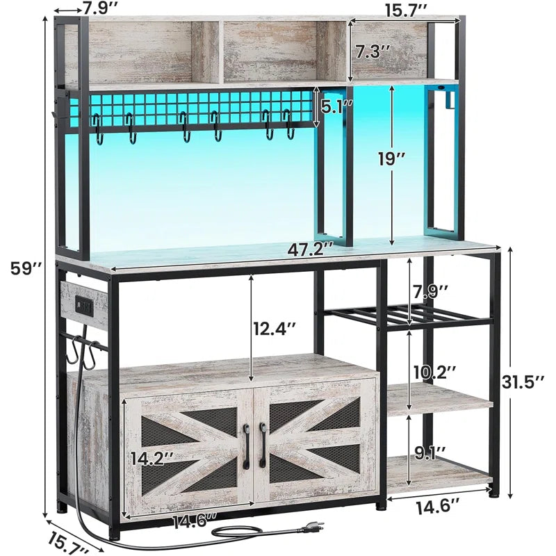 Kitchen Racks: 47.2 Inch Bakers Rack with Vintage Beverage Storage Design