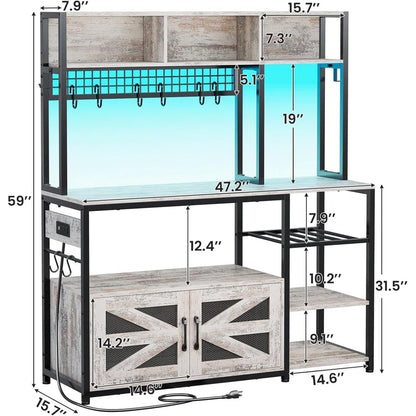 Kitchen Racks: 47.2 Inch Bakers Rack with Vintage Beverage Storage Design