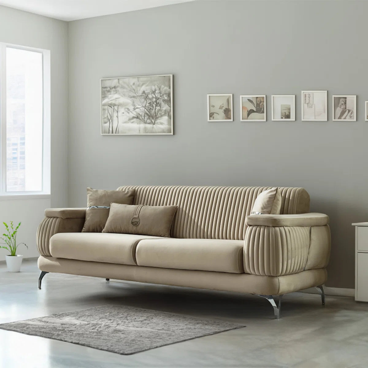7 Seater Sofa Set: 4-Piece Velvet Living Room Furniture Set with Sofa