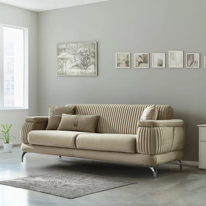 7 Seater Sofa Set: 4-Piece Velvet Living Room Furniture Set with Sofa