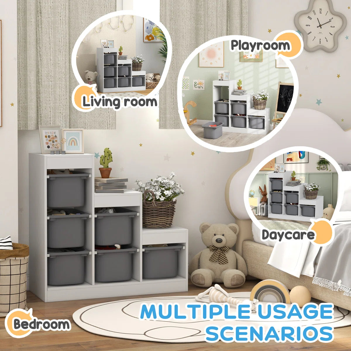 Kids Toy Storage Unit – 3-Layer Organiser with 6 Removable Bins for Toddlers