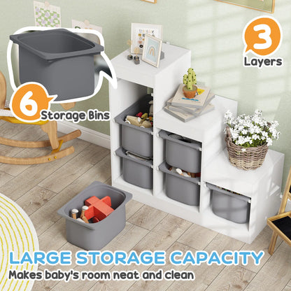 Kids Toy Storage Unit – 3-Layer Organiser with 6 Removable Bins for Toddlers