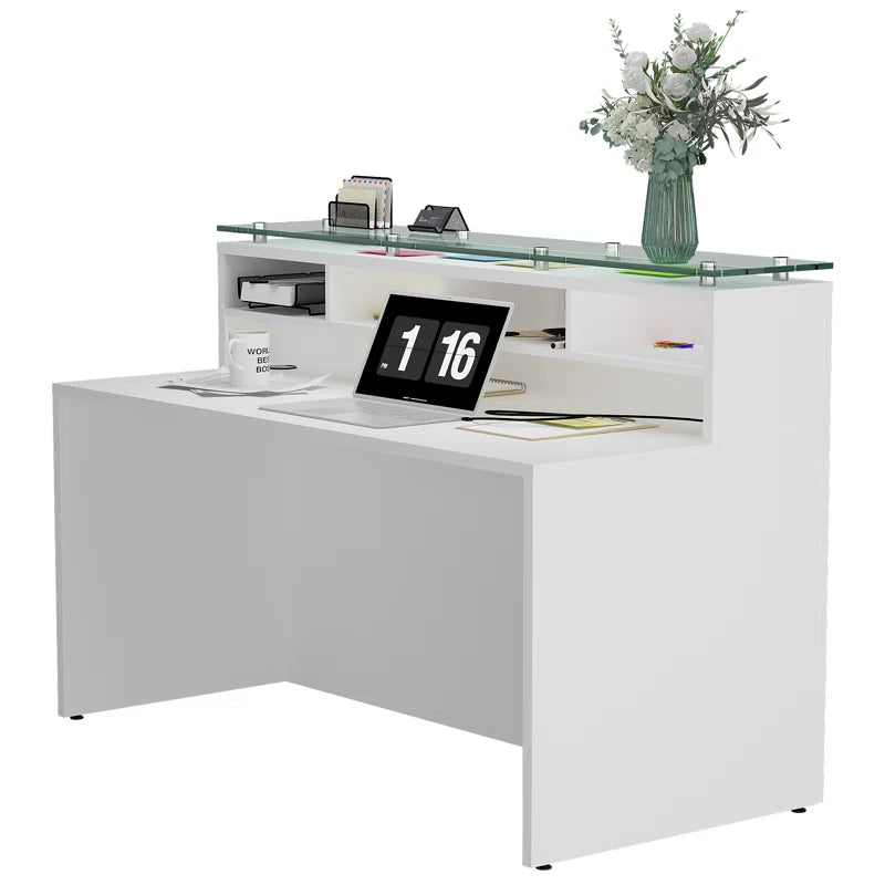 Reception Table: 2 Person Rectangular Glass Top Desk