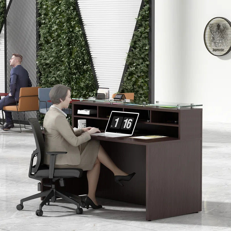 Reception Table: 2 Person Rectangular Glass Top Desk