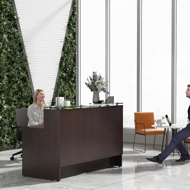 Reception Table: 2 Person Rectangular Glass Top Desk