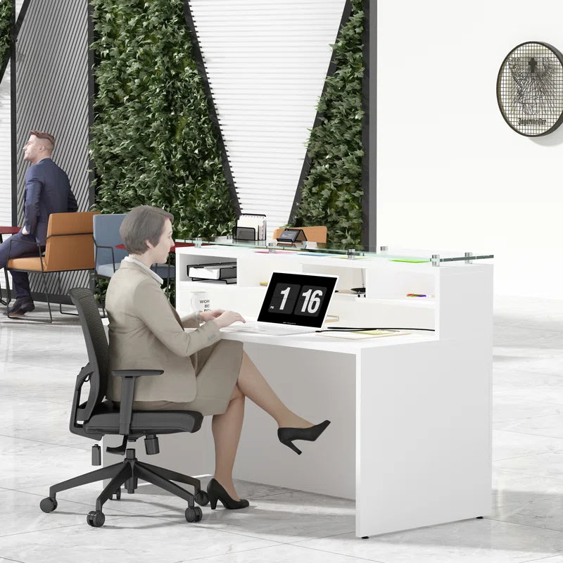 Reception Table: 2 Person Rectangular Glass Top Desk