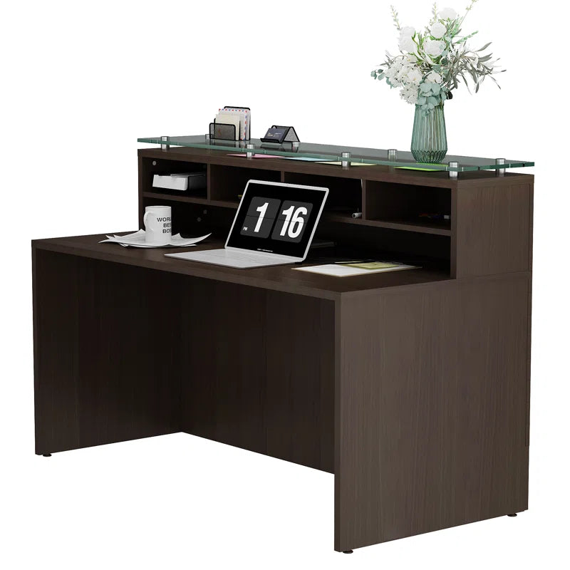 Reception Table: 2 Person Rectangular Glass Top Desk