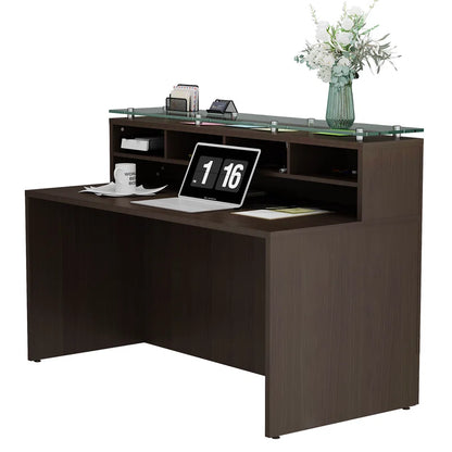Reception Table: 2 Person Rectangular Glass Top Desk