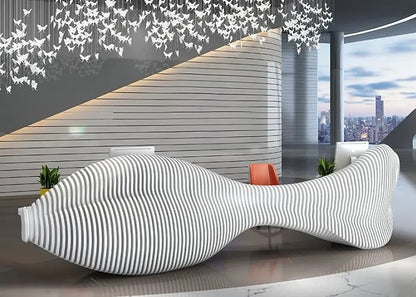 Reception Table: Fish Shape Design Wood Desk