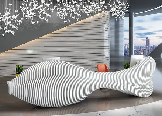 Reception Table: Fish Shape Design Wood Desk