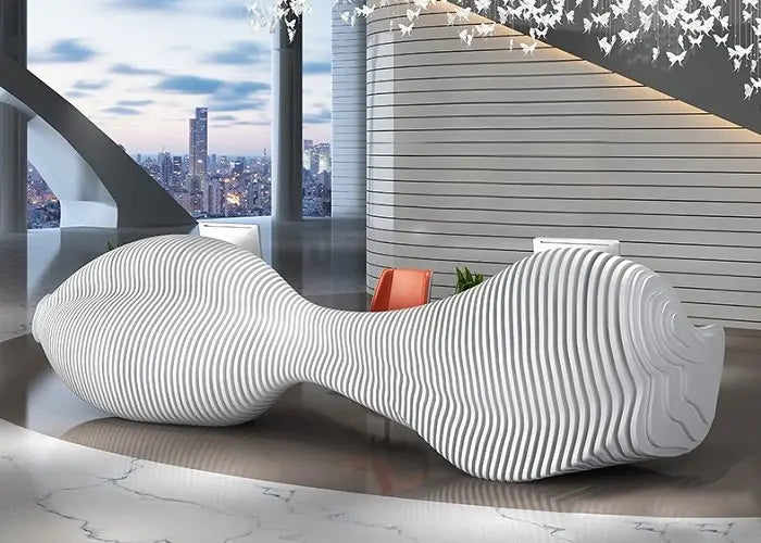 Reception Table: Fish Shape Design Wood Desk