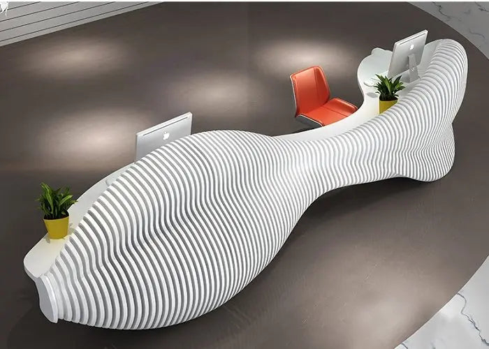 Reception Table: Fish Shape Design Wood Desk