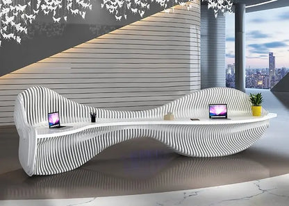 Reception Table: Fish Shape Design Wood Desk