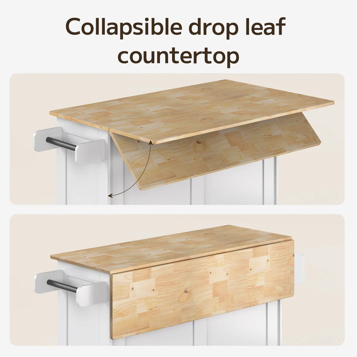 Kitchen Island Table: 43.2" Wide Rolling Cart with Drop Leaf, Large Drawer &amp; Towel Rack