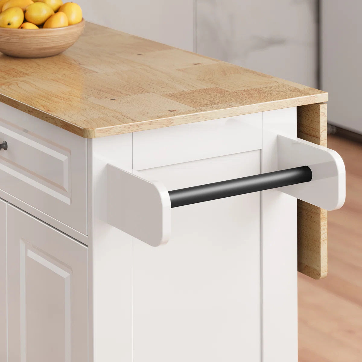 Kitchen Island Table: 43.2" Wide Rolling Cart with Drop Leaf, Large Drawer &amp; Towel Rack