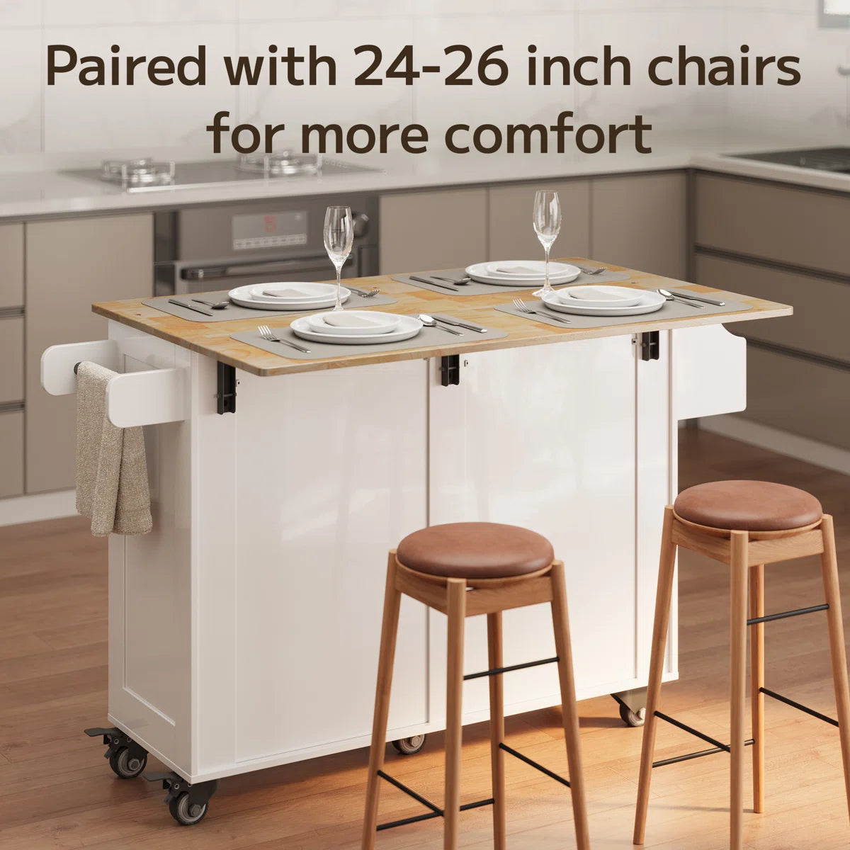 Kitchen Island Table: 43.2" Wide Rolling Cart with Drop Leaf, Large Drawer &amp; Towel Rack