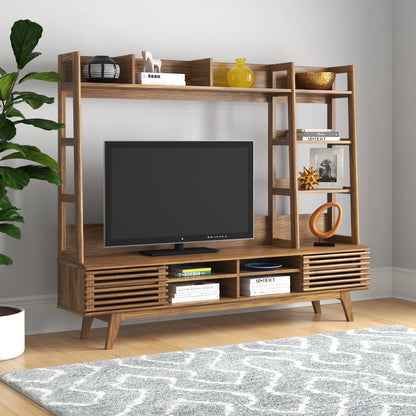 tv panel: Modern tv panel with open shelves and clean design