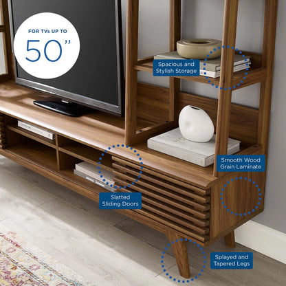 tv panel: Modern tv panel with open shelves and clean design