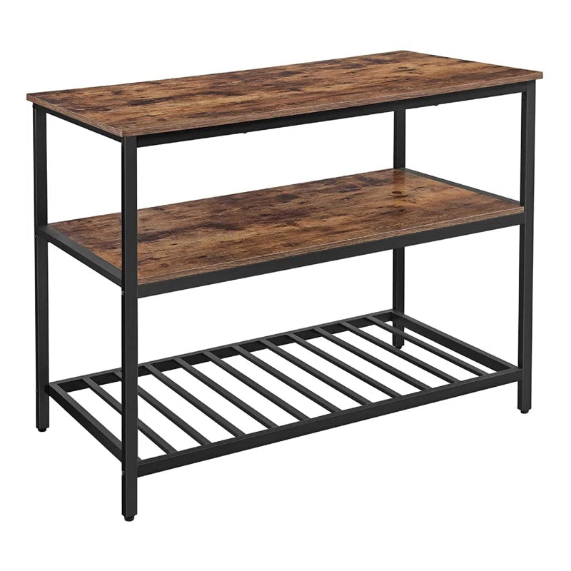 Kitchen Island Table – Industrial Rolling Cart with 2-Tier Open Shelves & Matte Iron Frame