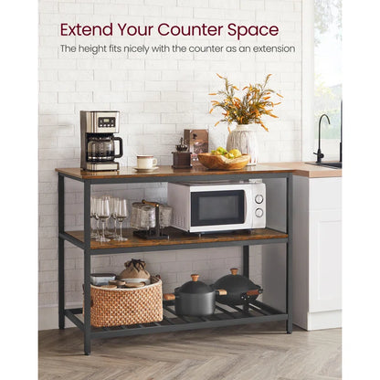 Kitchen Island Table – Industrial Rolling Cart with 2-Tier Open Shelves & Matte Iron Frame