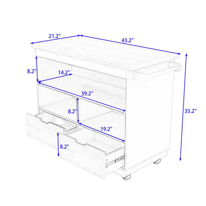Kitchen Island Table: Mobile Cart with Drawers, Open Shelves & Butcher Block Top