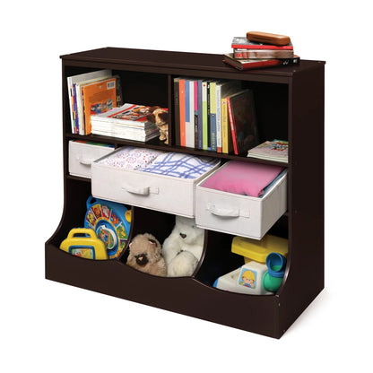 Kids Toy Storage Unit: Compact Wooden Organiser with Fabric Bins