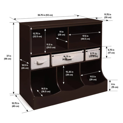 Kids Toy Storage Unit: Compact Wooden Organiser with Fabric Bins
